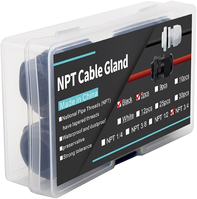 5-Pack 3/4" NPT Cable Glands, IP68 Waterproof Nylon PA66 Strain Relief Cord - Image 9
