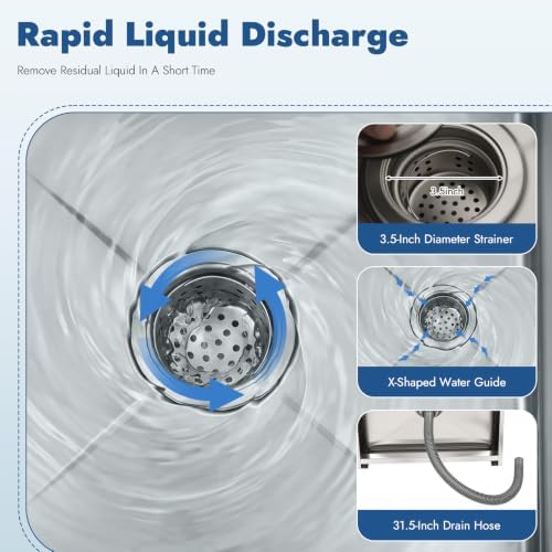 24" x 24" x 13" Commercial Floor Mop Sink, 304 Stainless Steel Utility Mop Basin - Image 3