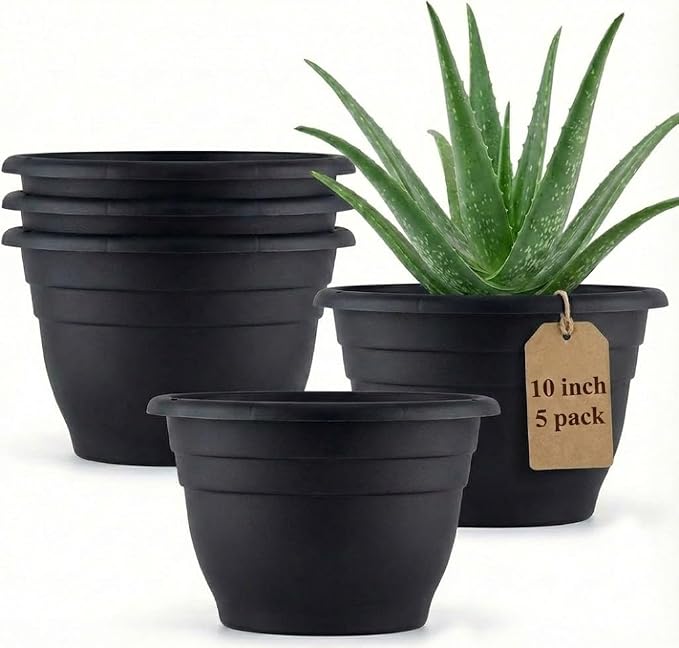 RooTrimmer 5 Pack 10 Inch Plant Pots Plastic Planters - Image 8