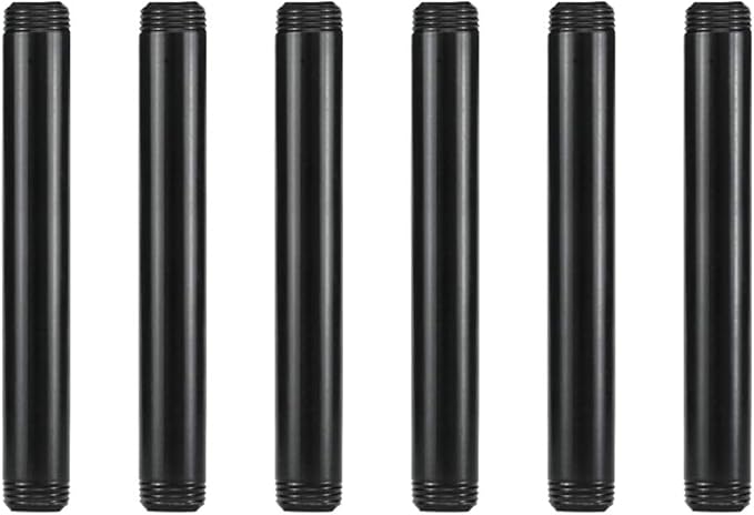 6 Pack 1/2" × 6" Pre-Cut Black Metal Pipe, Industrial Steel Fits Standard Half by GeilSpace