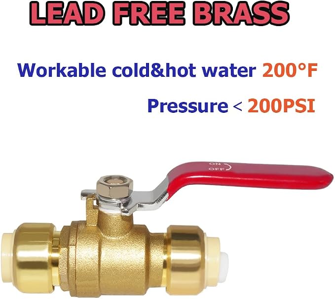 Hooshing 2 Pack 1/2 Inch Push-Fit Full Port Ball Valve, - Image 2