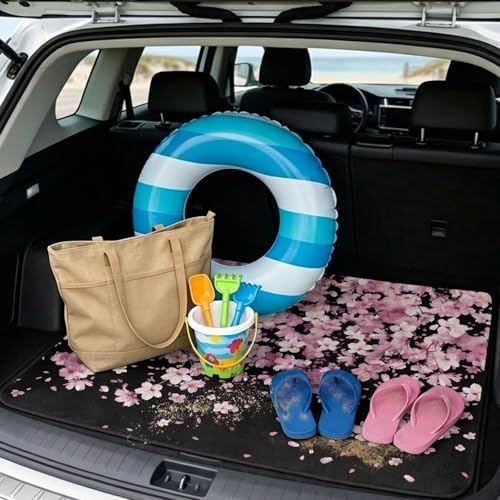 Black Cherry Blossom All Purpose Trunk Mat Universal Waterproof Cargo Liner - Image 2