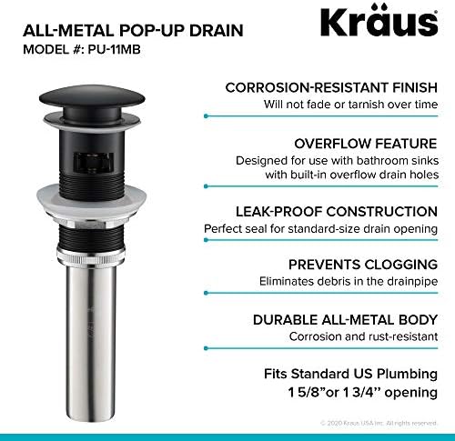KRAUS Pop-Up Drain with Overflow in Matte Black - Image 3