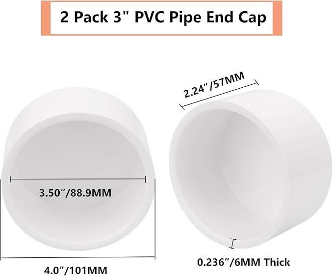 2 Pack 3"PVC Pipe End Cap Fitting Schedule 40 Furniture Grade 3" PVC Pipe Plug - Image 3