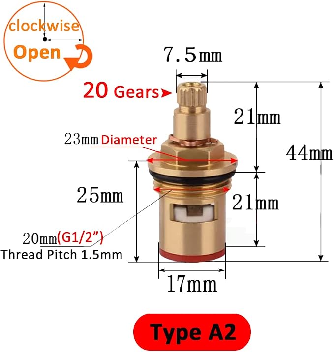 Faucet Ceramic Stem Cartridge Valve, G1/2" Brass Tap Ceramic Disc Cartridge - Image 2