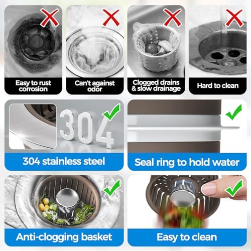 zaa 3 in 1 Kitchen Sink Drain Strainer Stopper Removable Basket Pop-Up - Image 7