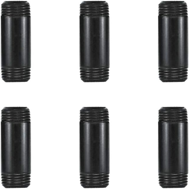 6 Pack 1/2" × 2" Pre-Cut Black Metal Pipe, Industrial Steel Fits Standard Half by GeilSpace