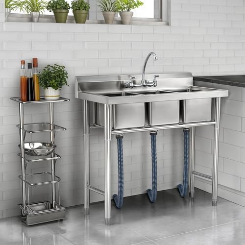 WILPREP NSF Stainless Steel 3 Compartment Commercial Sink 11x10x10 Inch Basins - Image 7