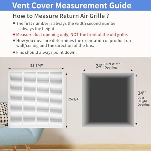 Howeall 24"W x 24"H Steel Return Air Grille, Air Return Vent Cover - Image 5