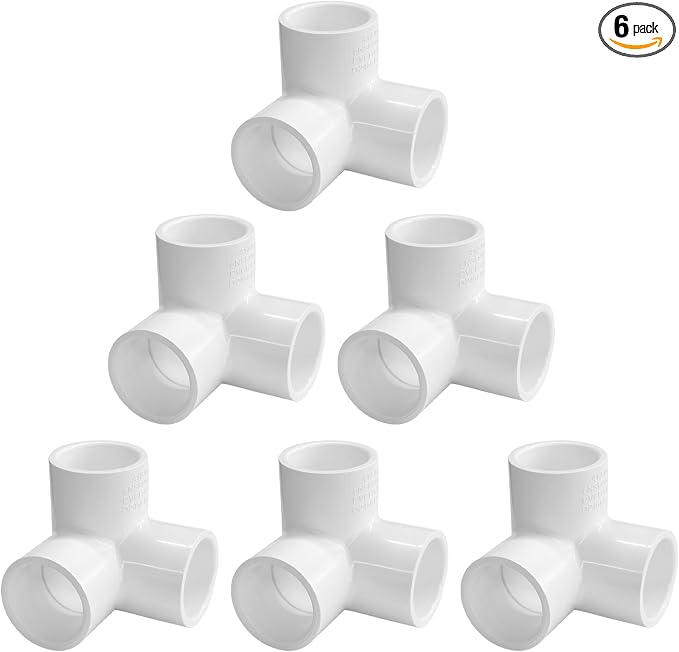 LESSO 1" PVC Tee Elbow, 6 Pack 3-Way Fittings, SCH40 White | PVC Pipe Fittings by LESSO