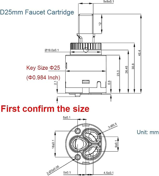 CUPC/NSF/IAPMO Certified 25mm Faucet Ceramic Disc Cartridge Replacement - Image 3