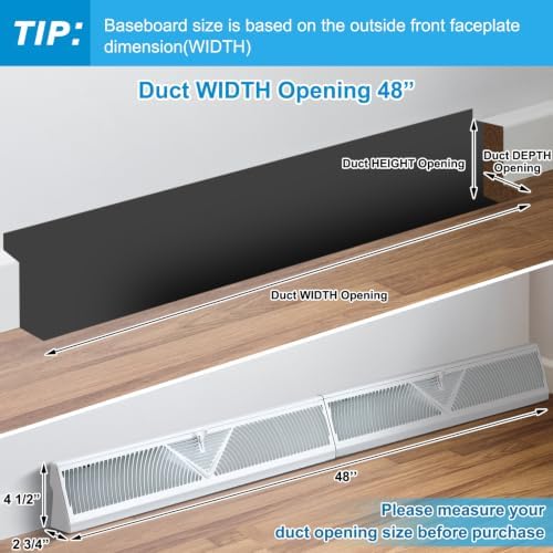 Yaocom 2 Pack 48 Inch Baseboard Register Vent Covers 48" Duct Opening Size - Image 2