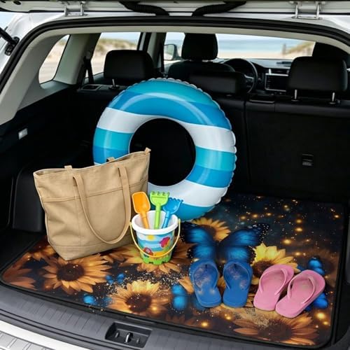 Sunflower Blue Butterfly Heavy Duty Cargo Mat Racing Trunk Mat Universal - Image 2