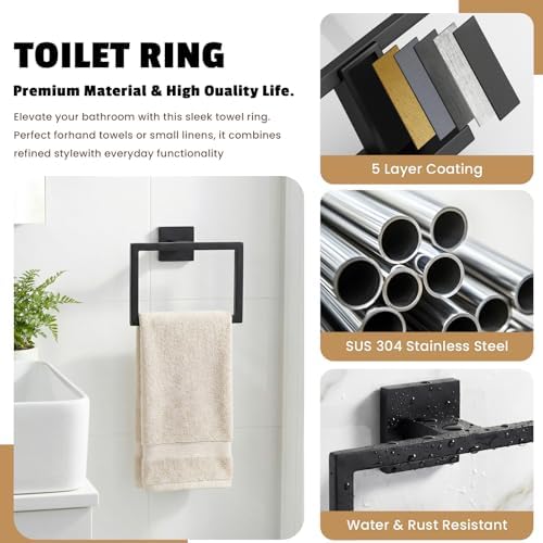 5-Pieces Matte Black Bathroom Accessories Set, 24 Inch Bath Towel Bar Set - Image 5