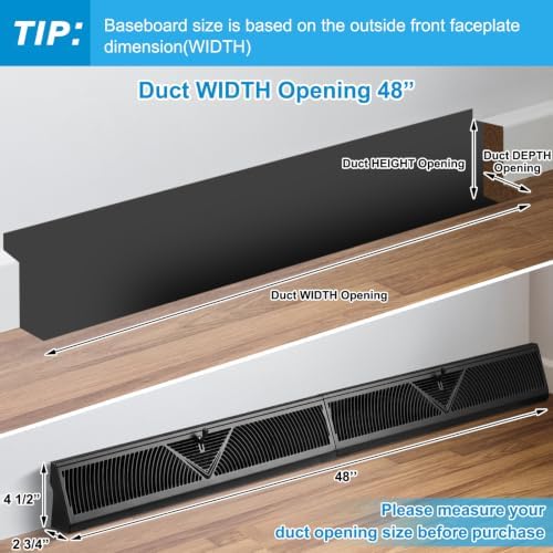 Yaocom 1 Pack Baseboard Register Vent 48 Inch Duct Opening Size Vent Covers - Image 2