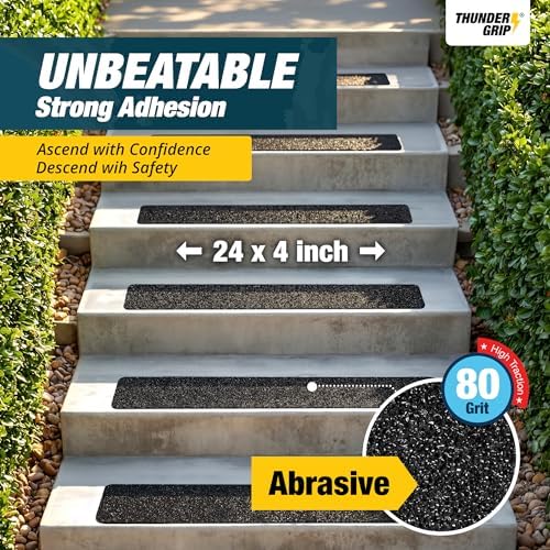Outdoor Stair Treads Non-Slip 24" x 4" 8-Pack Waterproof 80-Grit Grip Tape - Image 3