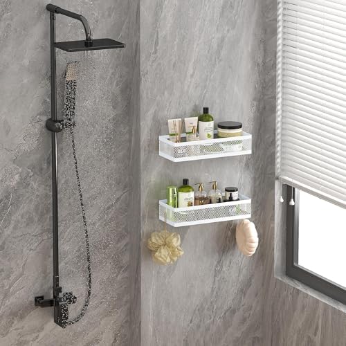 PUSDON Mesh Shower Caddy Wall Mount, Heavy Duty Adhesive Bathroom Shelf - Image 2