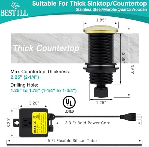 BESTILL Garbage Disposal Air Switch Kit-Professional, Brushed Gold Long Push - Image 6