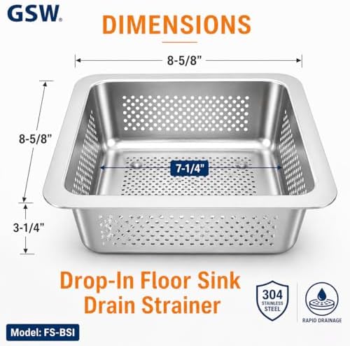 GSW FS-BSI Drop-in Stainless Steel Floor Sink Basket, 8-½” x 8-½” x 3"- Perfect - Image 2