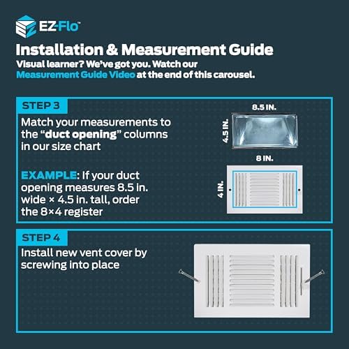 EZ-FLO 8 x 4 Inch Three-Way Ventilation Steel Sidewall/Ceiling Register - Image 4