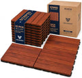 10 PCS Interlocking Deck Tiles, Striped Pattern 12"x12" Acacia Wood Outdoor by Unknown