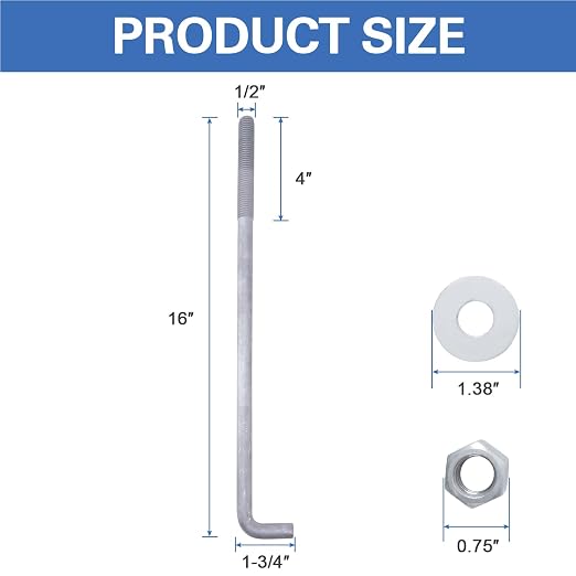 1/2" x 16" Concrete Anchor Bolts L Shaped, Hot-Dip Galvanized - Image 3