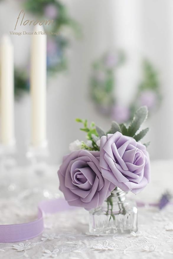 Artificial Flowers 25pcs Real Looking Lilac Foam Fake Roses - Image 7