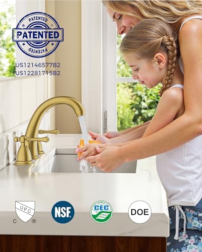 FORIOUS Bathroom Faucet 3 Hole Widespread 8" Sink Faucets Brushed Gold - Image 6