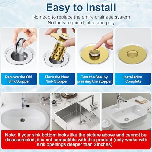 Bathroom Sink Drain Strainer, All Metal Pop-Up Sink Stopper - Image 4