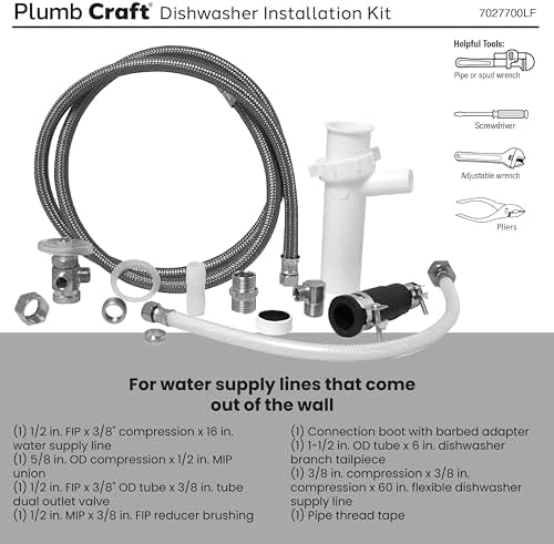 Waxman PlumbCraft White Dishwasher Installation Kit 7027700LF, Dishwasher Parts - Image 2