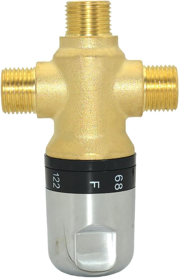 Thermostatic Mixing Valve, 1/2" NPT Thread Water Heater Solid Brass- Golden - Image 4