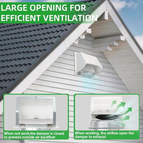 10 Inch Hooded Wall Vent with Screen and Damper, Outdoor Wall Exhaust Vent - Image 3