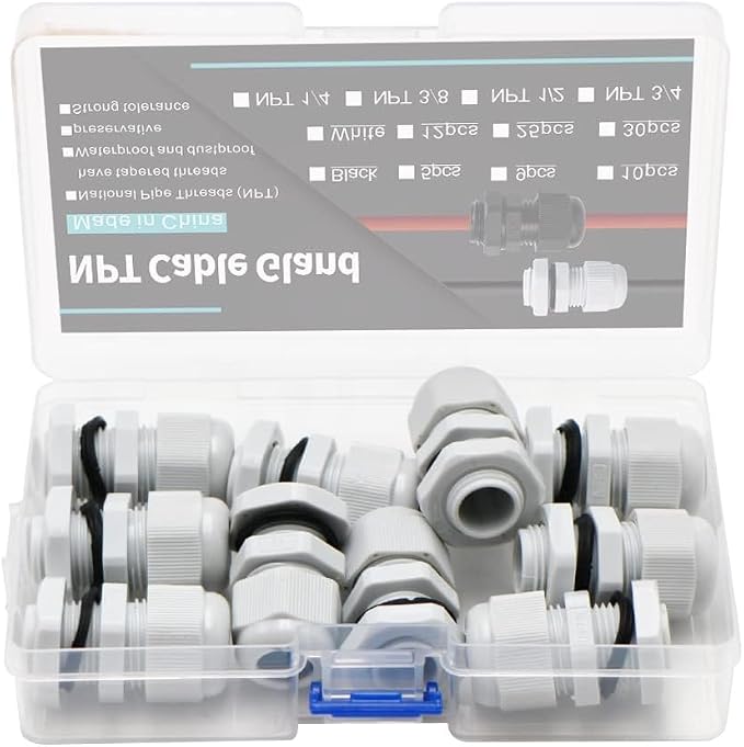 10-Pack 3/8" NPT Cable Glands, IP68 Waterproof Nylon PA66 Strain Relief Cord - Image 5