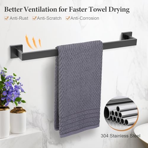 TURS 5-Piece Bathroom Hardware Set Matte Black Towel Bar Set Bath Towel Holder - Image 2