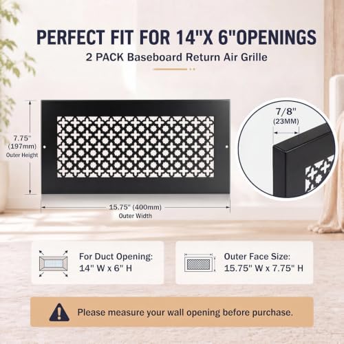 Lewtemi 2 Pack Baseboard Register Vent 14'' x 6'' Duct Opening Size, Heavy Duty - Image 2