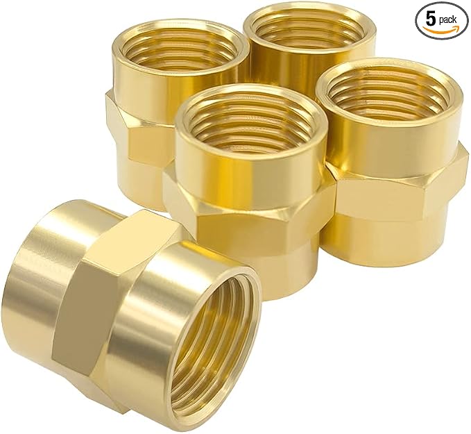 Hooshing 5PCS Brass Coupling Pipe Fitting, 3/8" x 3/8" NPT Female Coupler by Hooshing
