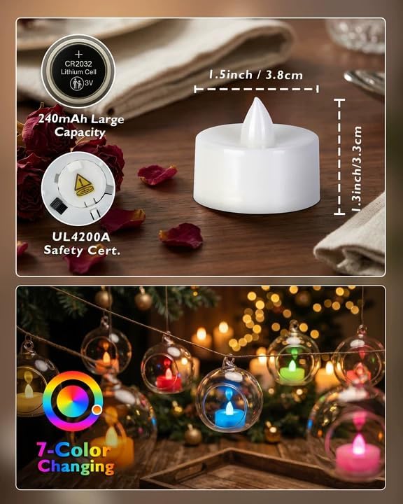 Homemory 12-Pack 7-Color Changing Flameless Tea Light Candles, 200+ Hours | LED - Image 2