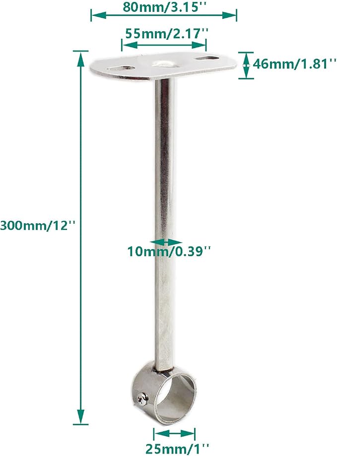 2 Pack Ceiling Mount Bracket, Stainless Steel Wardrobe Pipe Bracket Rod Holder - Image 2