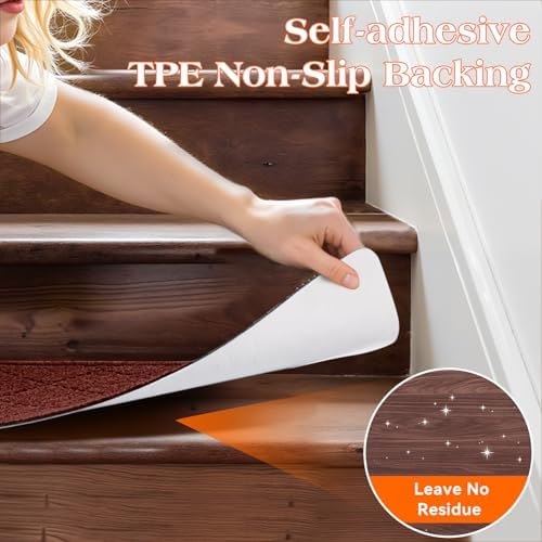 Stair Treads for Wooden Steps 4 PCS, Non Slip Stair Rugs Red - Image 4