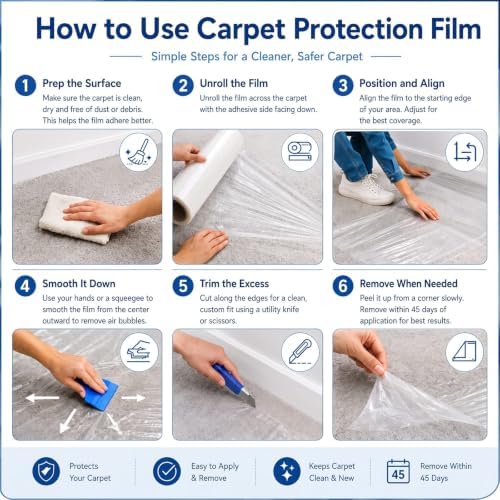 Amylove 24 Inch X 200 ft Carpet Plastic Protection Film, Transparent - Image 4