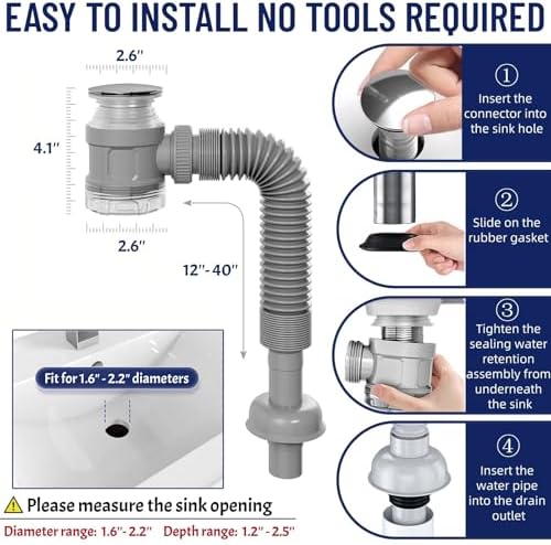 Bathroom Sink Drain Kit with Clear Bottle Trap and Flexible Water Seal Pipe - Image 5