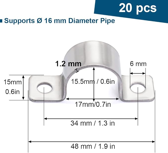 5/8 Inch Stainless Steel Conduit Clamps 2 Hole Pipe Clamps U-Shape Bracket - Image 2