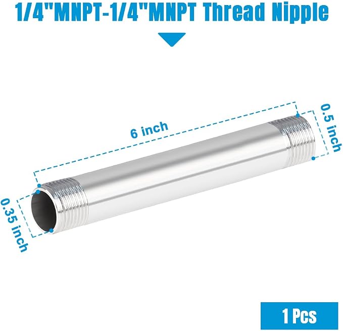 Quickun 304 Stainless Steel Pipe Fitting, 1/4" NPT x 1/4" NPT Male Malleable - Image 2