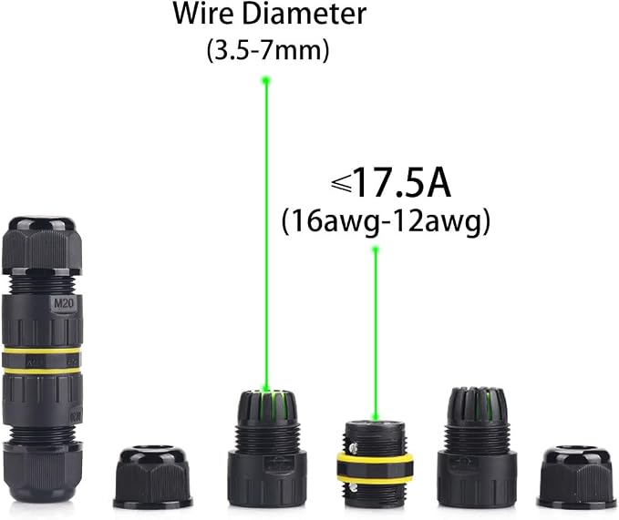 IP68 Waterproof 2 Way 2 Pin Junction Box Electrical Cable Connector, 5 Pack - Image 7