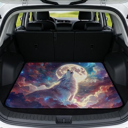Moon Wolf Howl Dog Car Trunk Mat 29"x39" by Darisoco