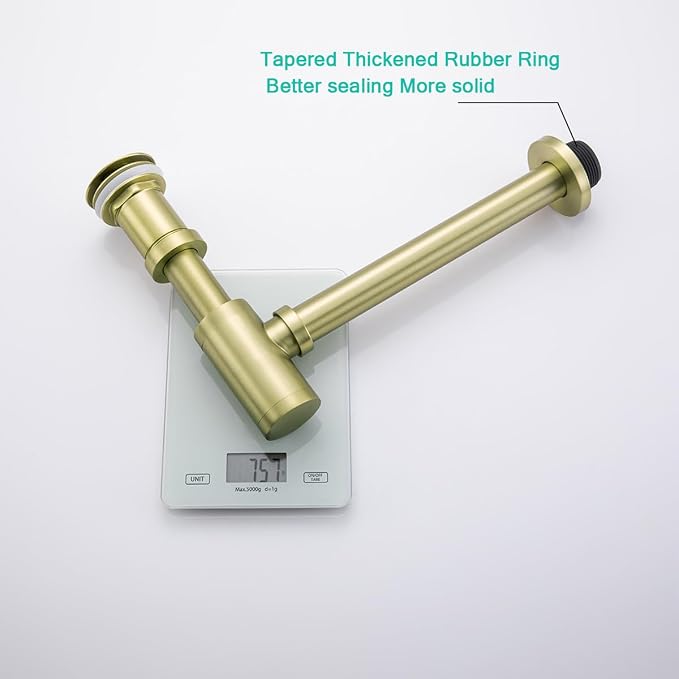 Bottle P-Trap 1 1/4 with Pop Up Drain Stopper with Overflow, Brushed Gold - Image 7