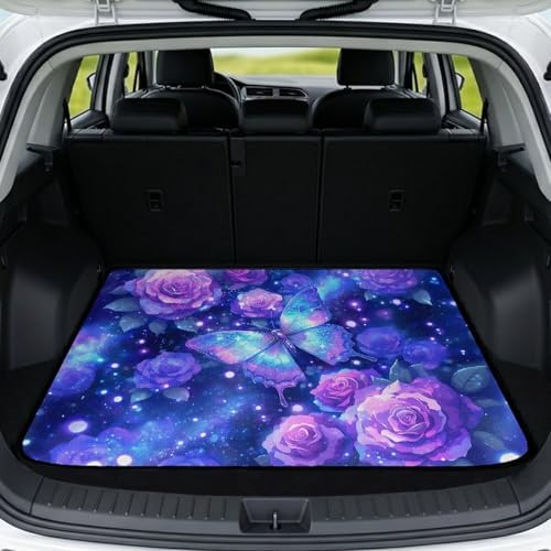 Purple Rose Butterfly All Weather Trunk Mat 29"x39" by Darisoco