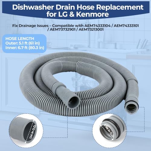 AEM74333104 AEM74333101 LG Dishwasher Drain Hose Replacement Fits LDF LDT Series - Image 2