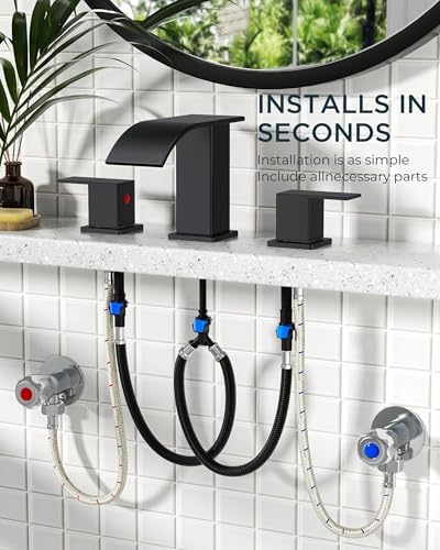 FORIOUS Bathroom Faucet Matte Black Waterfall 3 Hole 8 Inch Widespread - Image 6