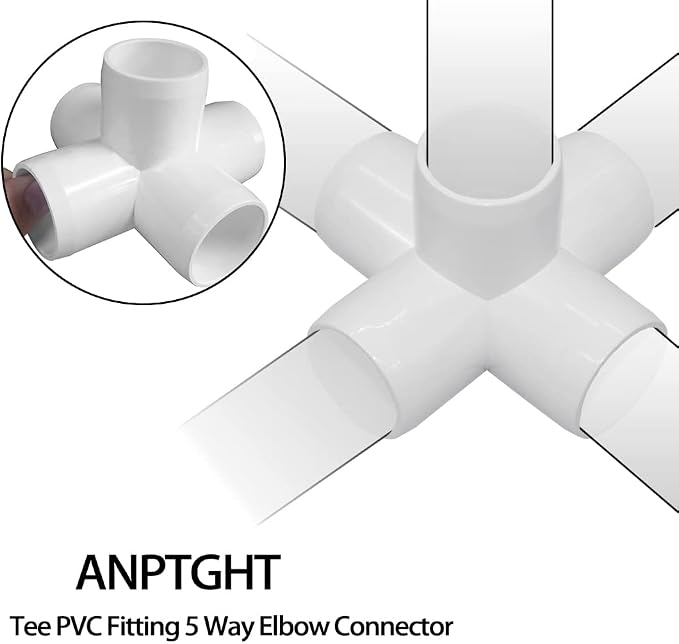 1“ Tee PVC Fitting 5 Way Elbow Connector, Furniture Grade 90 Degree Elbow Side - Image 5